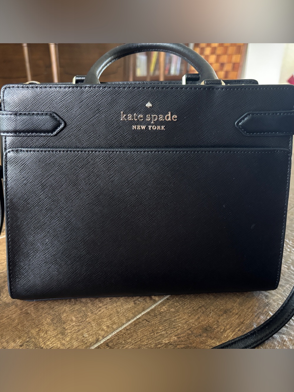 kate spade Black Saffiano Crossbody Satchel with Top Handle